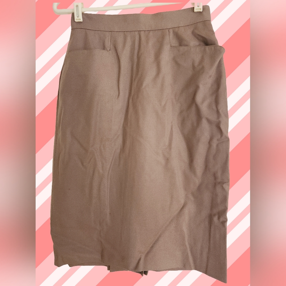 Vintage Barry Bricken high-waist wool skirt, lined sz 6 neutral taupe pockets